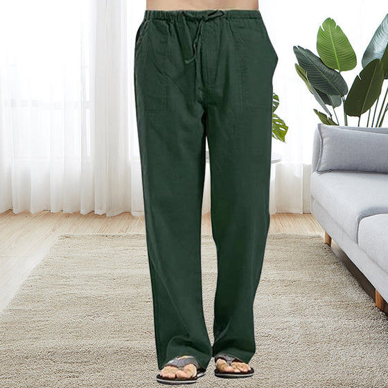 Herr casual linnebyxor med resår i midjan