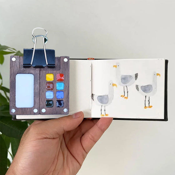 Bärbar akvarellpalett i valnöt