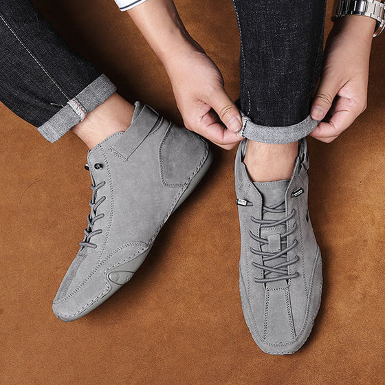 Handgjorda höga stövlar med kardborreband