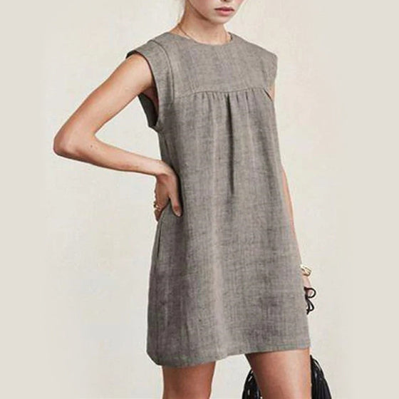 Ärmlös Klänning i enfärgad bomullslinne