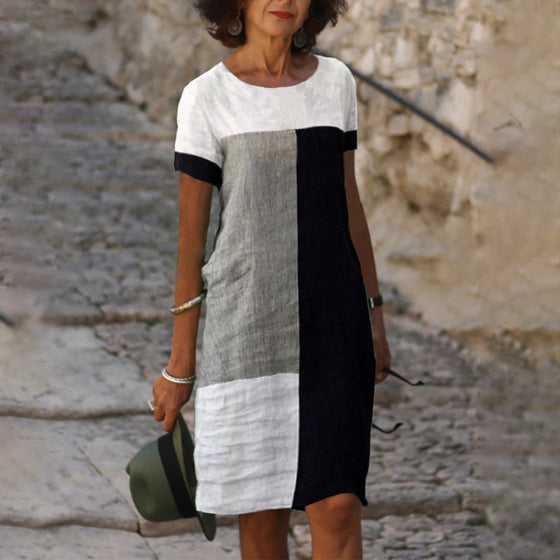 Färgblock kortärmad klänning med rund hals
