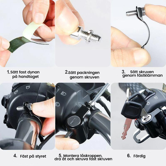 Multifunktionellt säkerhetslås för motorcykelhjälm