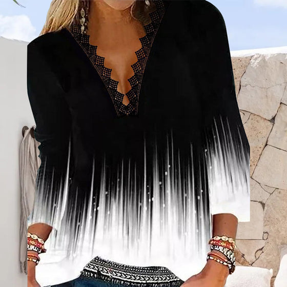 Långärmad topp med spetshalstryck