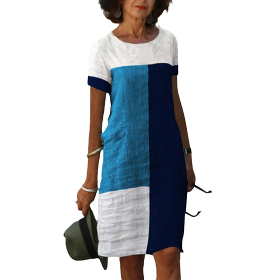 Färgblock kortärmad klänning med rund hals