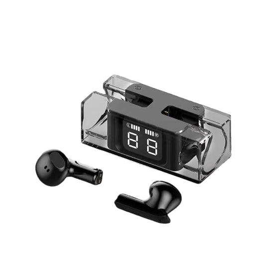 Trådlösa hörlurar med transparent fodral