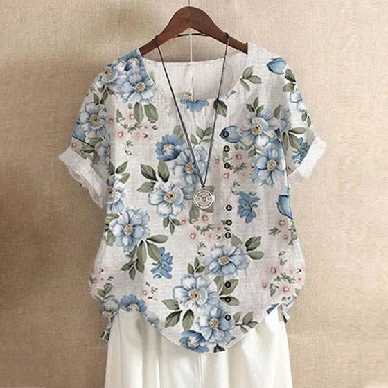 Bomullslinne modetryck lös casual skjorta