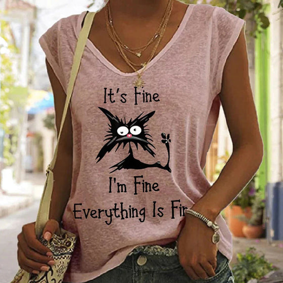 T-shirt med kattmönster för damer