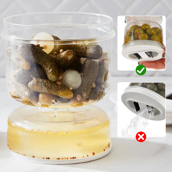 Behållare för saltgurka och oliver med sil