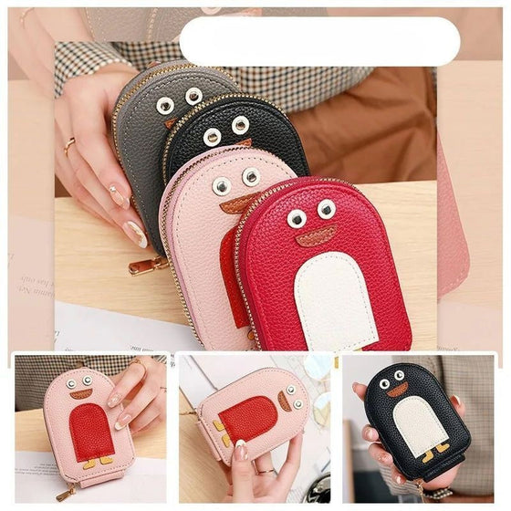 Söt plånbok i PU-material med pingvinmönster för kreditkort och mynt