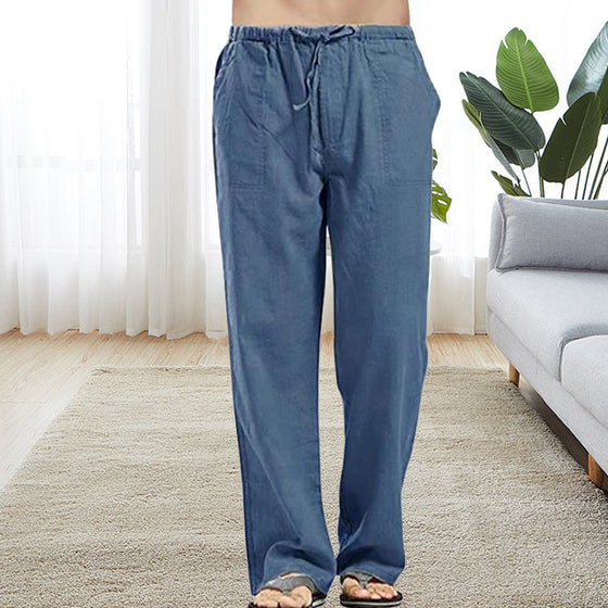 Herr casual linnebyxor med resår i midjan