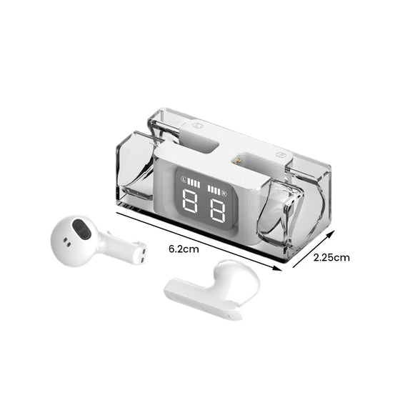 Trådlösa hörlurar med transparent fodral