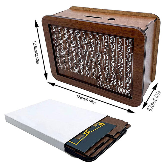 Wooden piggy bank with counter