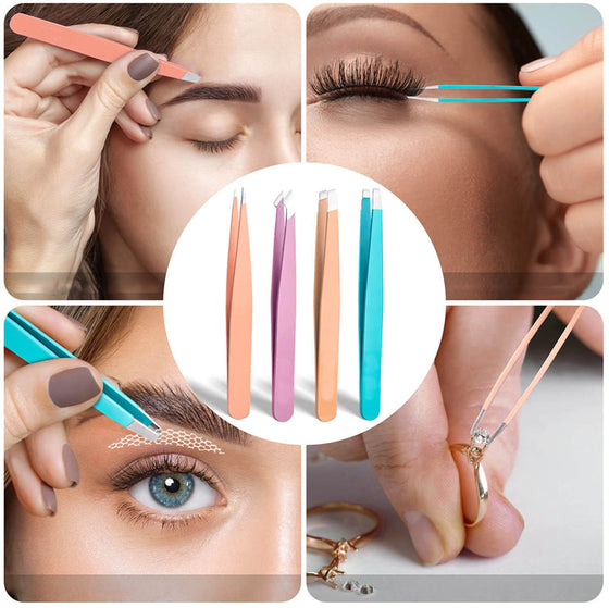 Mångsidigt set med pincett i rostfritt stål för ögonbryn.