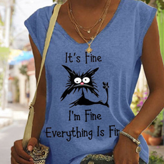 T-shirt med kattmönster för damer