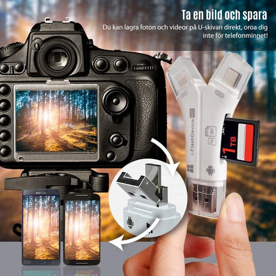 4-i-1 bärbar minneskortläsare för telefoner