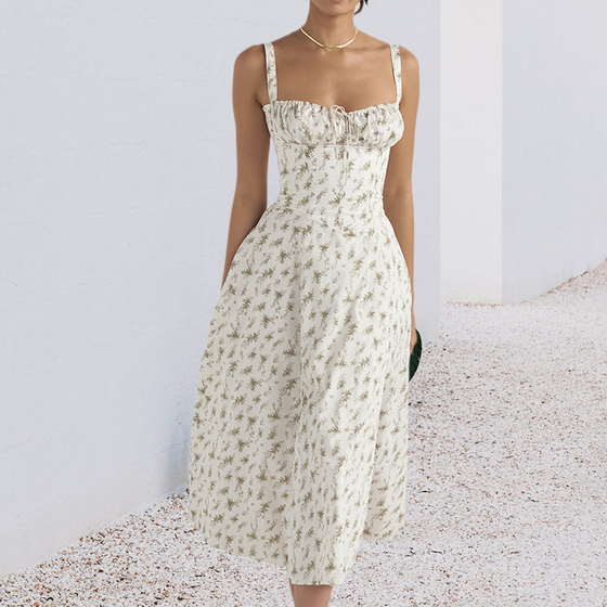 Carmen Tryckt Bustier solklänning