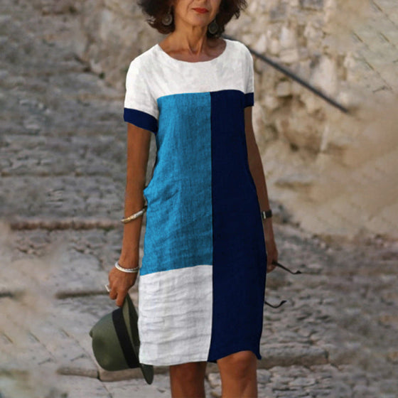 Färgblock kortärmad klänning med rund hals