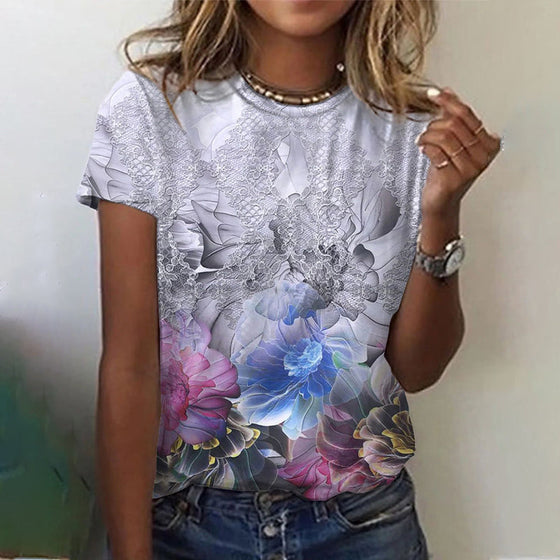 Enkel t-shirt med rund hals med tryck