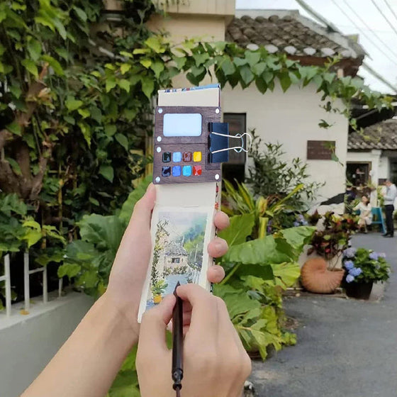 Bärbar akvarellpalett i valnöt