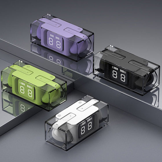 Trådlösa hörlurar med transparent fodral