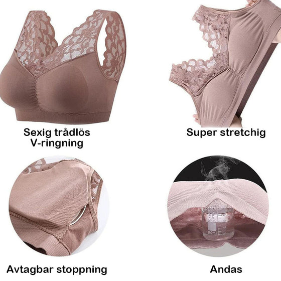 Andningsbar Bygelfri Spets-BH