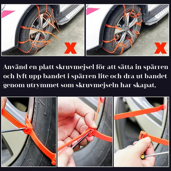 Antisladd snökedjor med dragkedja