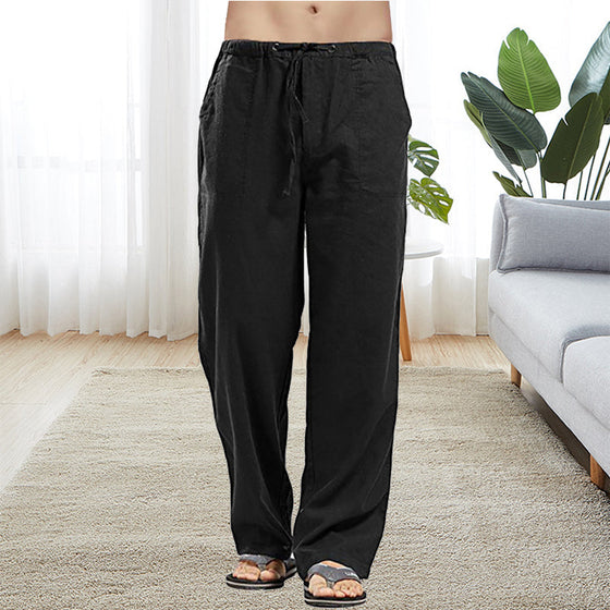 Herr casual linnebyxor med resår i midjan