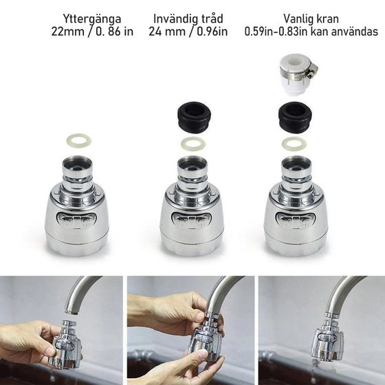 360 ° Vridbar Vattenbesparande Munstycke för kran