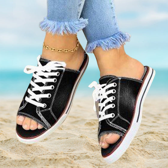 Denimsandaler med snörning