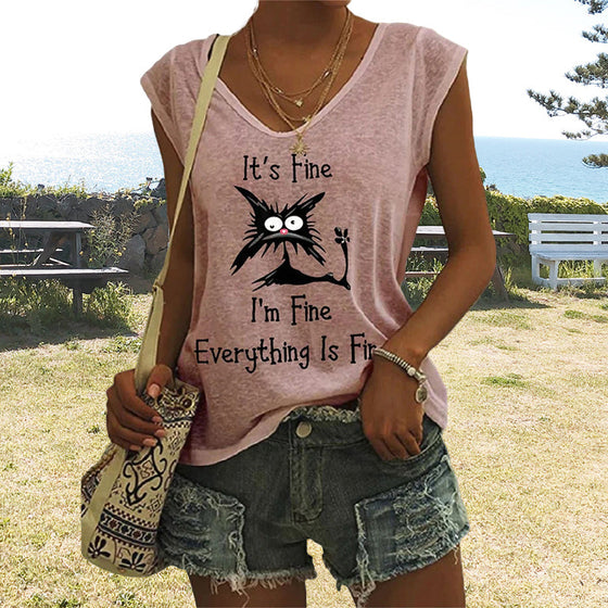 T-shirt med kattmönster för damer