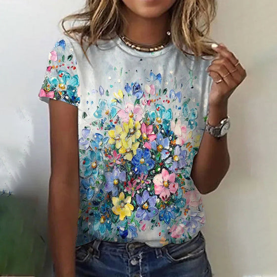 Enkel t-shirt med rund hals med tryck