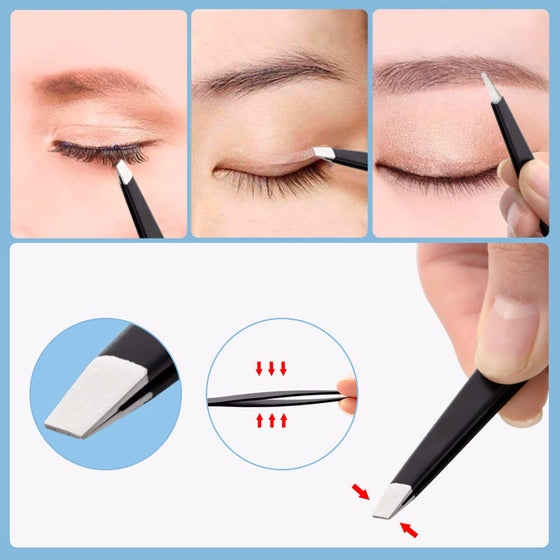 Mångsidigt set med pincett i rostfritt stål för ögonbryn.