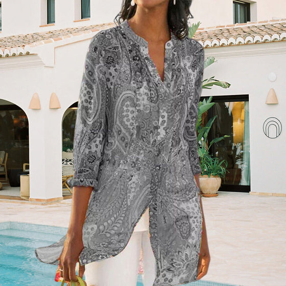 Tryckt lapel långärmad skjorta