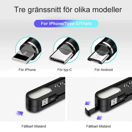 3-i-1 magnetisk bärbar laddningskabel
