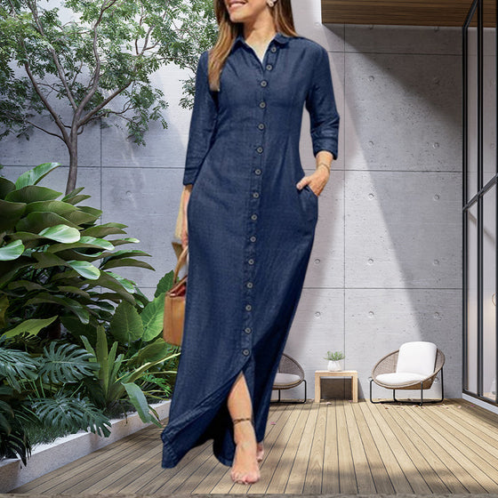 Denim maxiklänning med knapp
