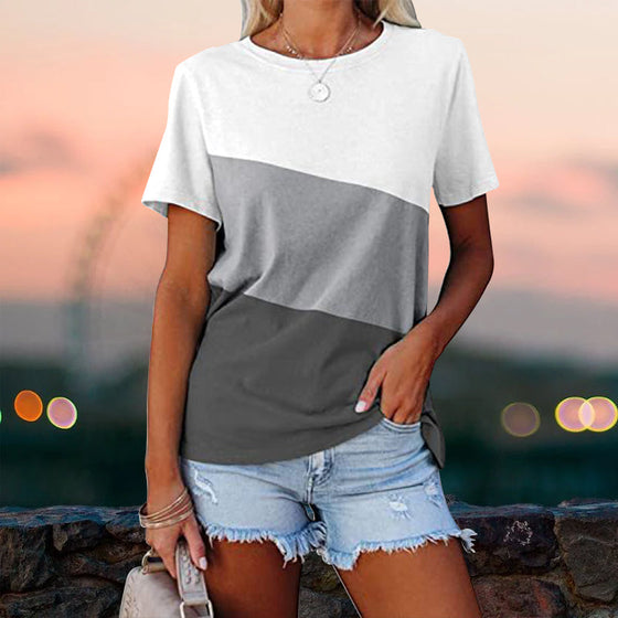 Colorblock casual kortärmad T-shirt med rund hals