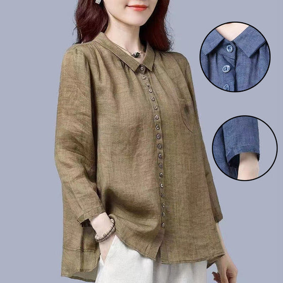 Casual långärmad blus i bomullslinne