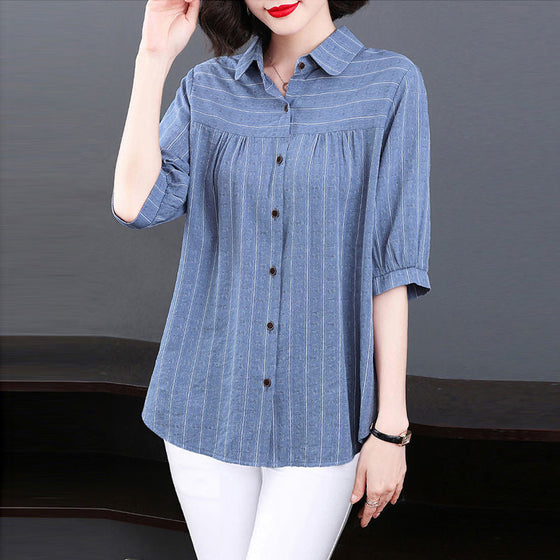 Randig skjorta med kvartsärmar