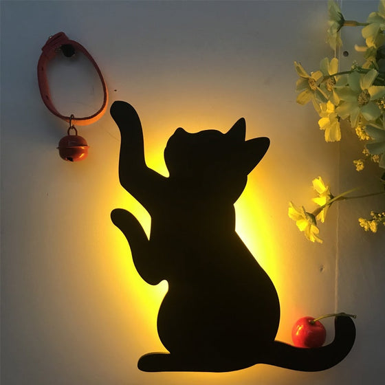 Ljus & röstsensorkontroll LED söt kattvägglampa