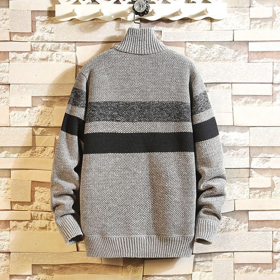 Fleeced stickad tröja cardigan för män med hel dragkedja