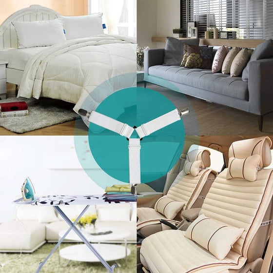 Fästelement för lakan, justerbara elastiska band med triangelband