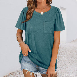 Rund hals T-shirt med ficka