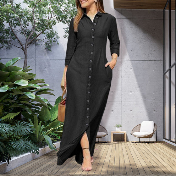 Denim maxiklänning med knapp