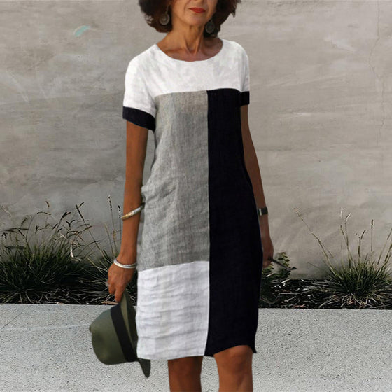 Färgblock kortärmad klänning med rund hals