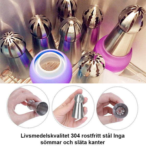 Packad med 8 tyllrörspåsar för tårtdekorationer (uppsättning om 22 delar)