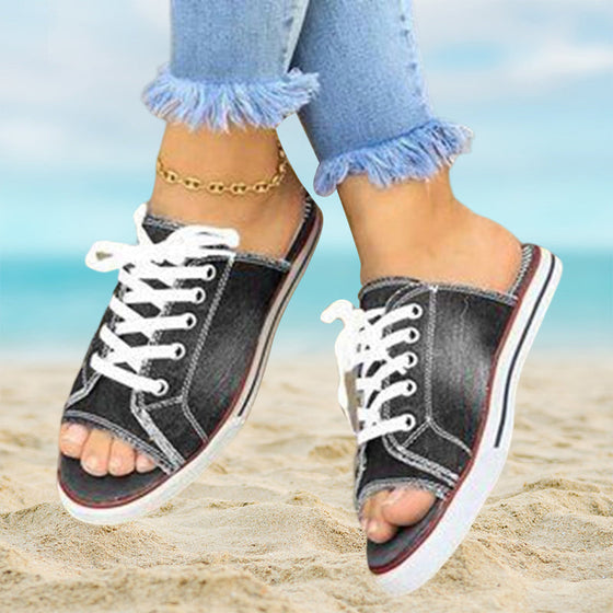 Denimsandaler med snörning