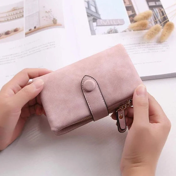 Liten trefaldig läderplånbok för kvinnor