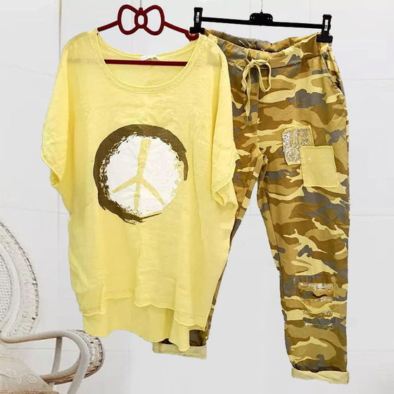 Förköp-Kvinnors fredstecken camo tvådelad dräkt