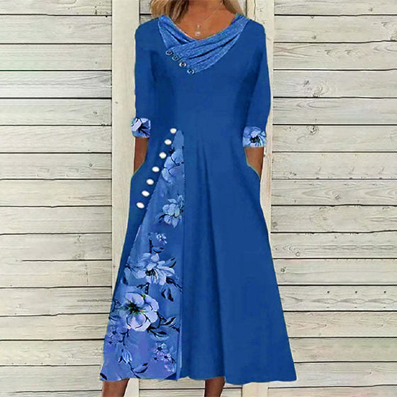 Lappverk tryckt halv ärms klänning