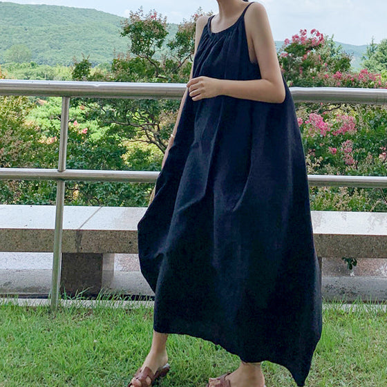 Ärmlös slingklänning i bomullslinne